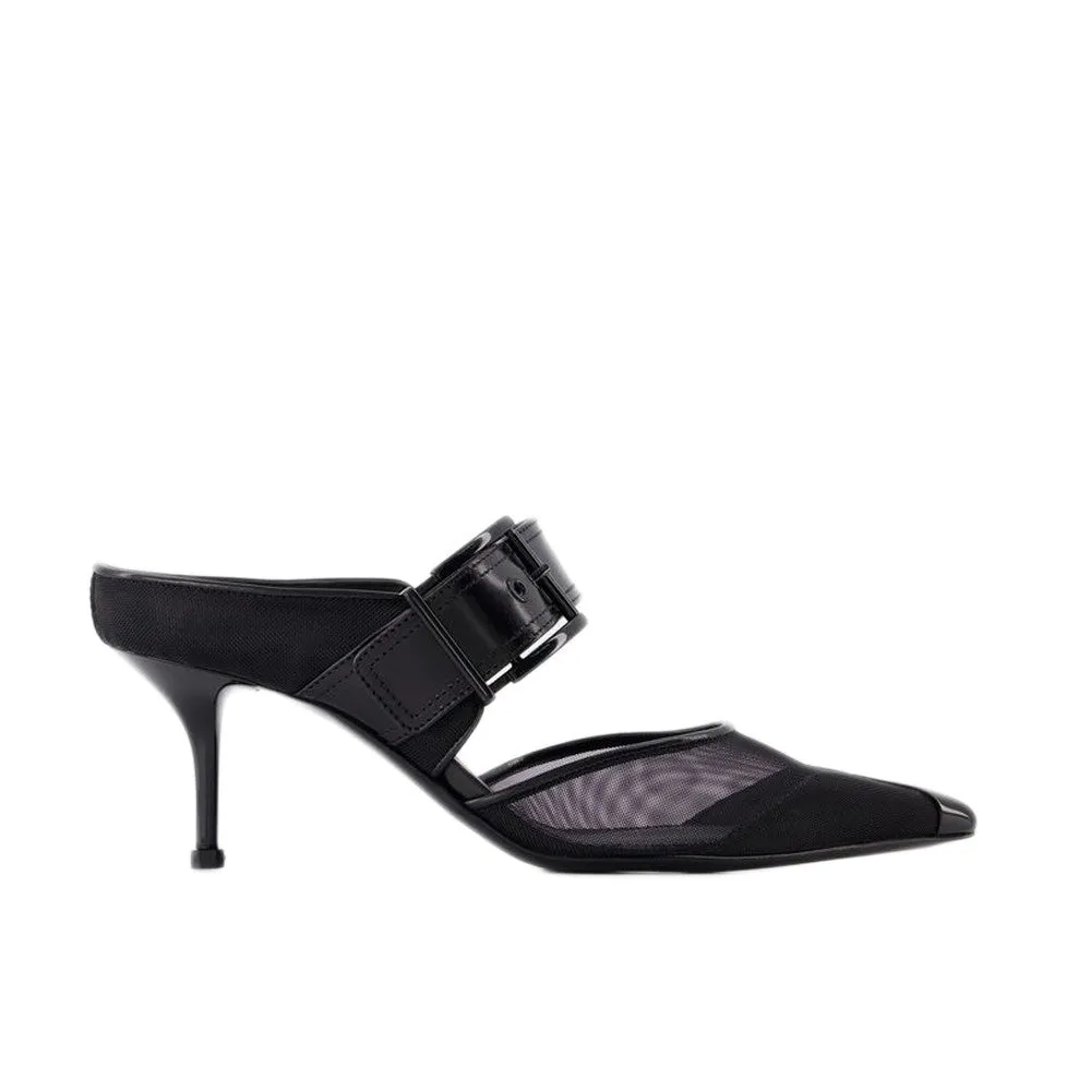 Punk Buckle Mule - Black - Leather