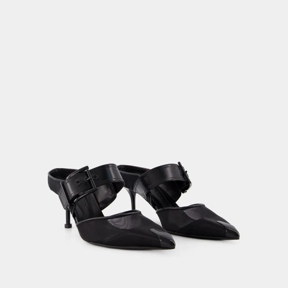 Punk Buckle Mule - Black - Leather