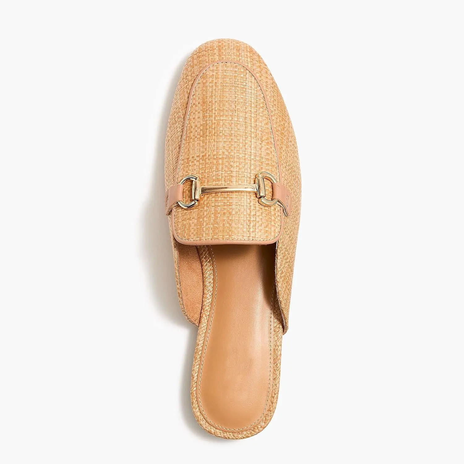 Raffia Mules for Women Almond Toe Woven Flats Slip on Comfort Backless Loafers Buckle Mule Shoes