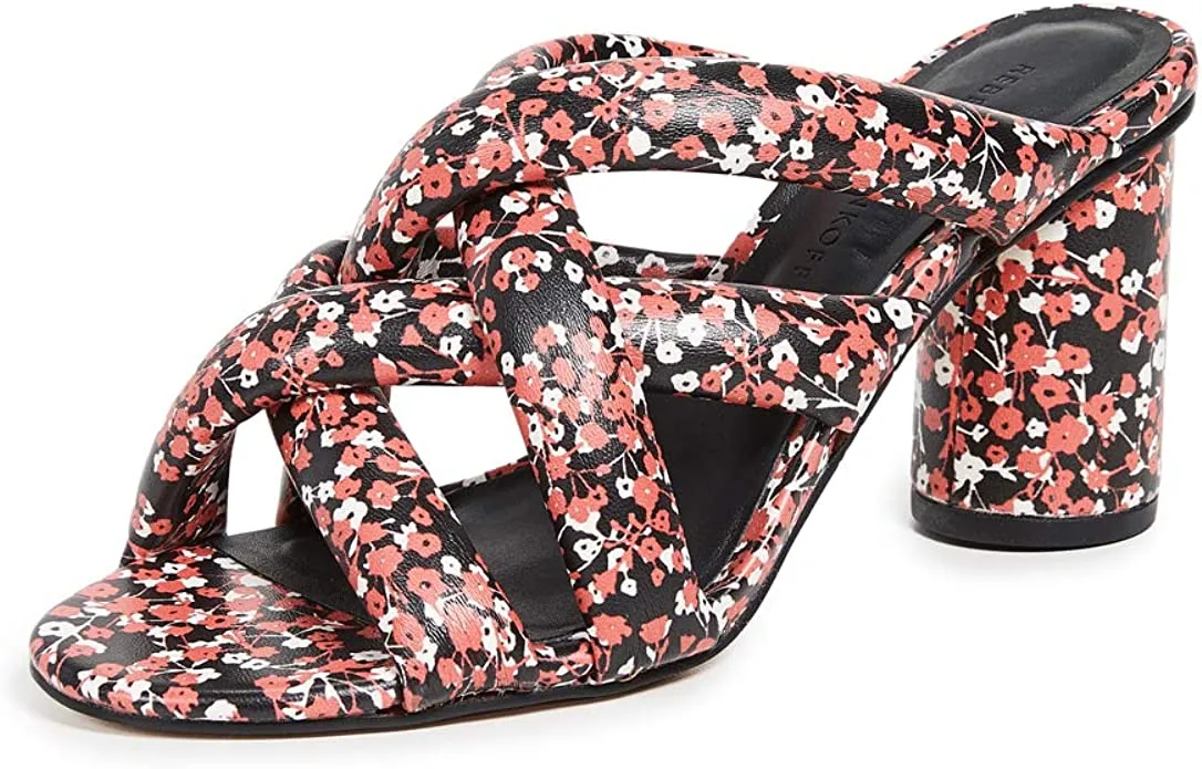 Rebecca Minkoff Women's Amandine Strappy Mules, Red Floral Print, 9.5 Medium US