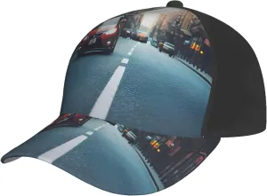 Red Car and Bicycle Print Baseball Cap for Men and Women – Curved Brim, Perfect for Outdoor, Sports, Travel, and Four Seasons