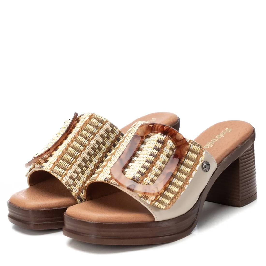 REFRESH - 172522 MEDIUM HEEL MULE - BEIGE MULTI