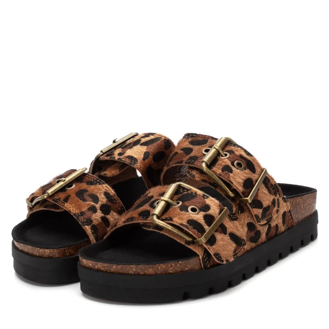 REFRESH - 172862 DOUBLE STRAP FLAT MULE - LEOPARD