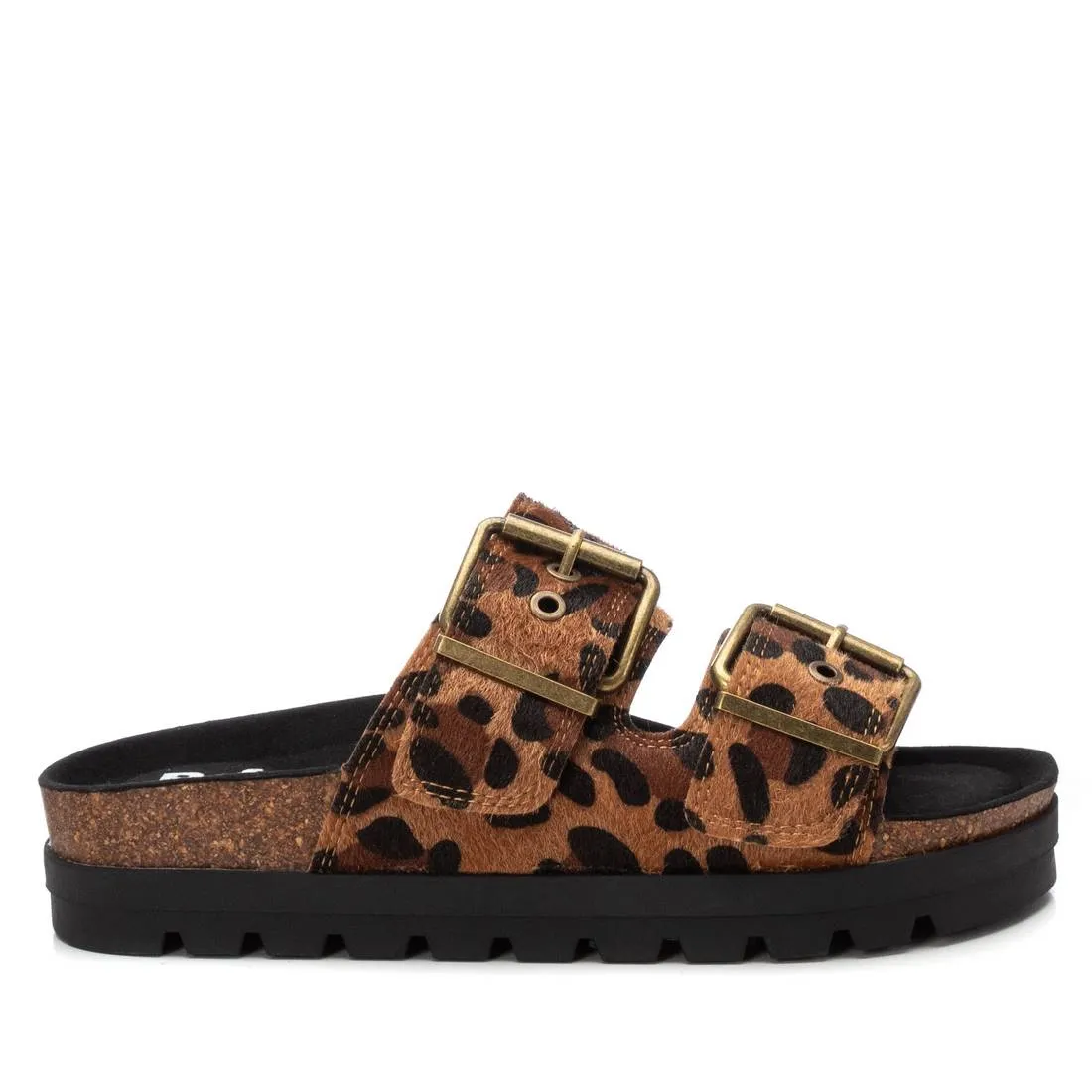 REFRESH - 172862 DOUBLE STRAP FLAT MULE - LEOPARD