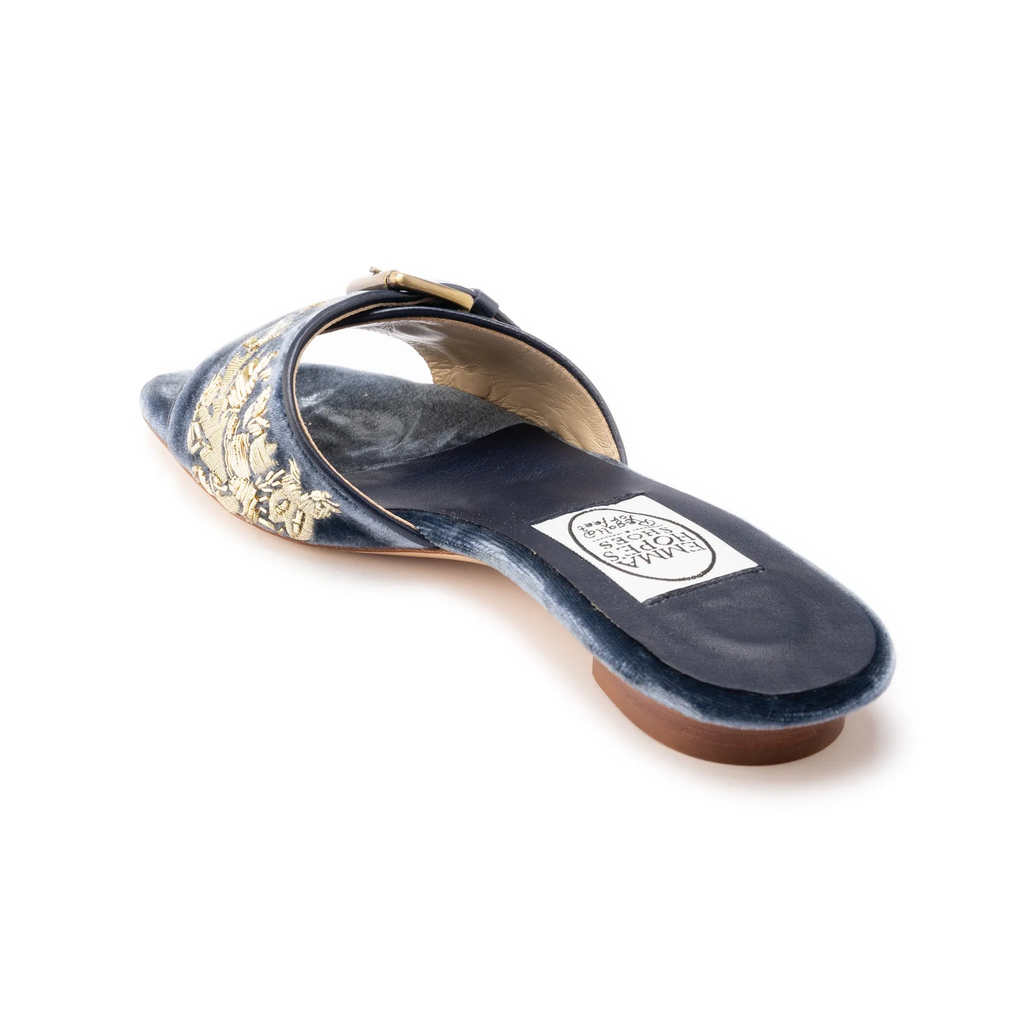 Rich Bullion Flat Buckle Mule-Indigo