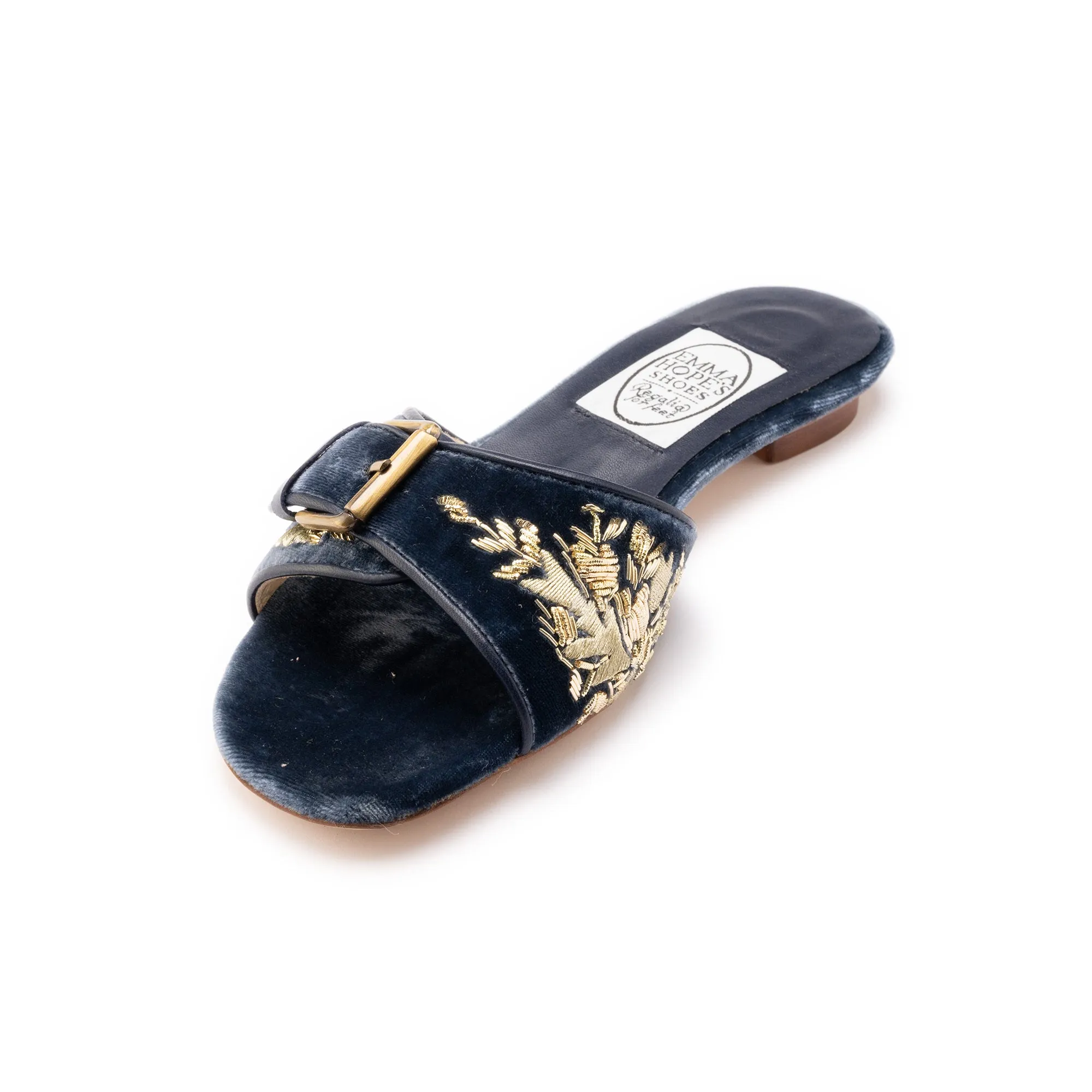 Rich Bullion Flat Buckle Mule-Indigo