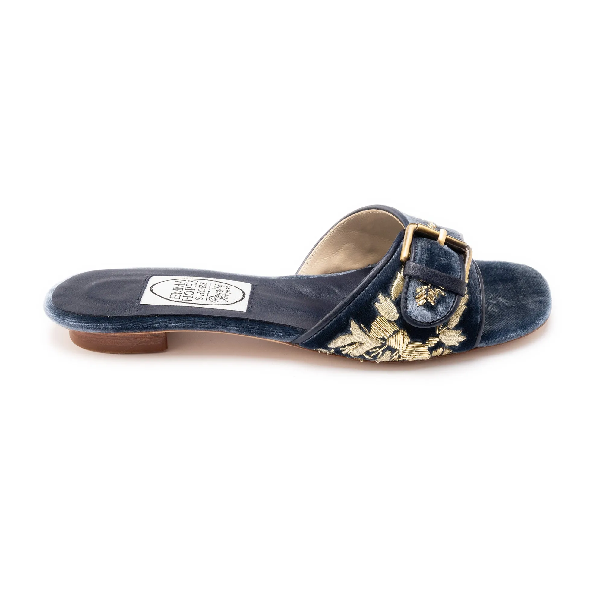 Rich Bullion Flat Buckle Mule-Indigo