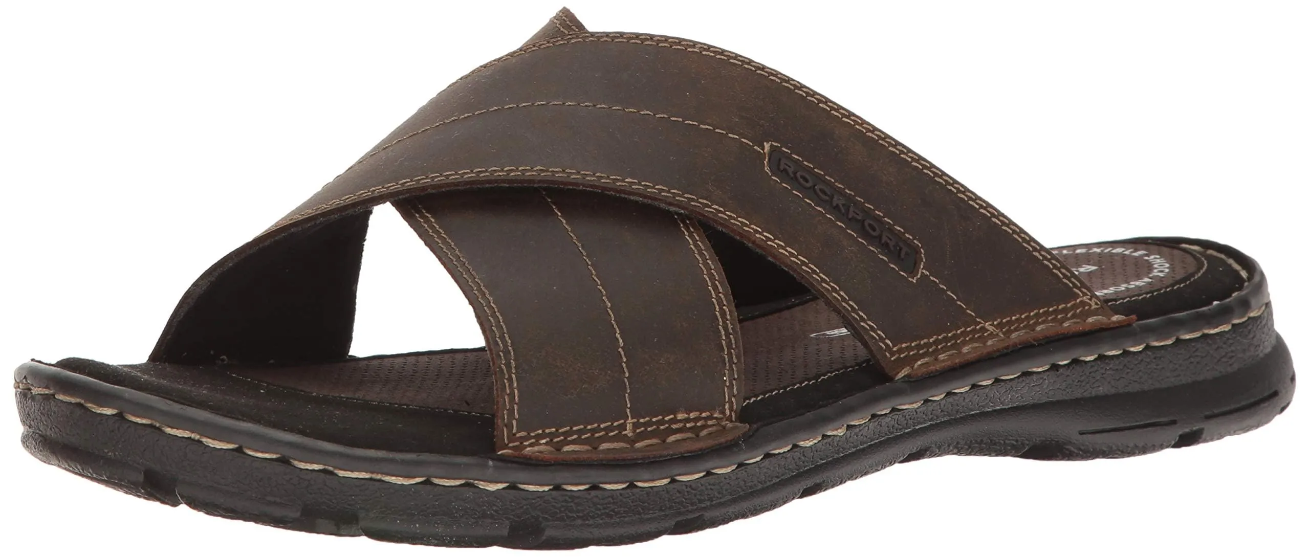 Rockport Men's Darwyn Xband Slide Sandal, Brown II Leather, 11.5 W