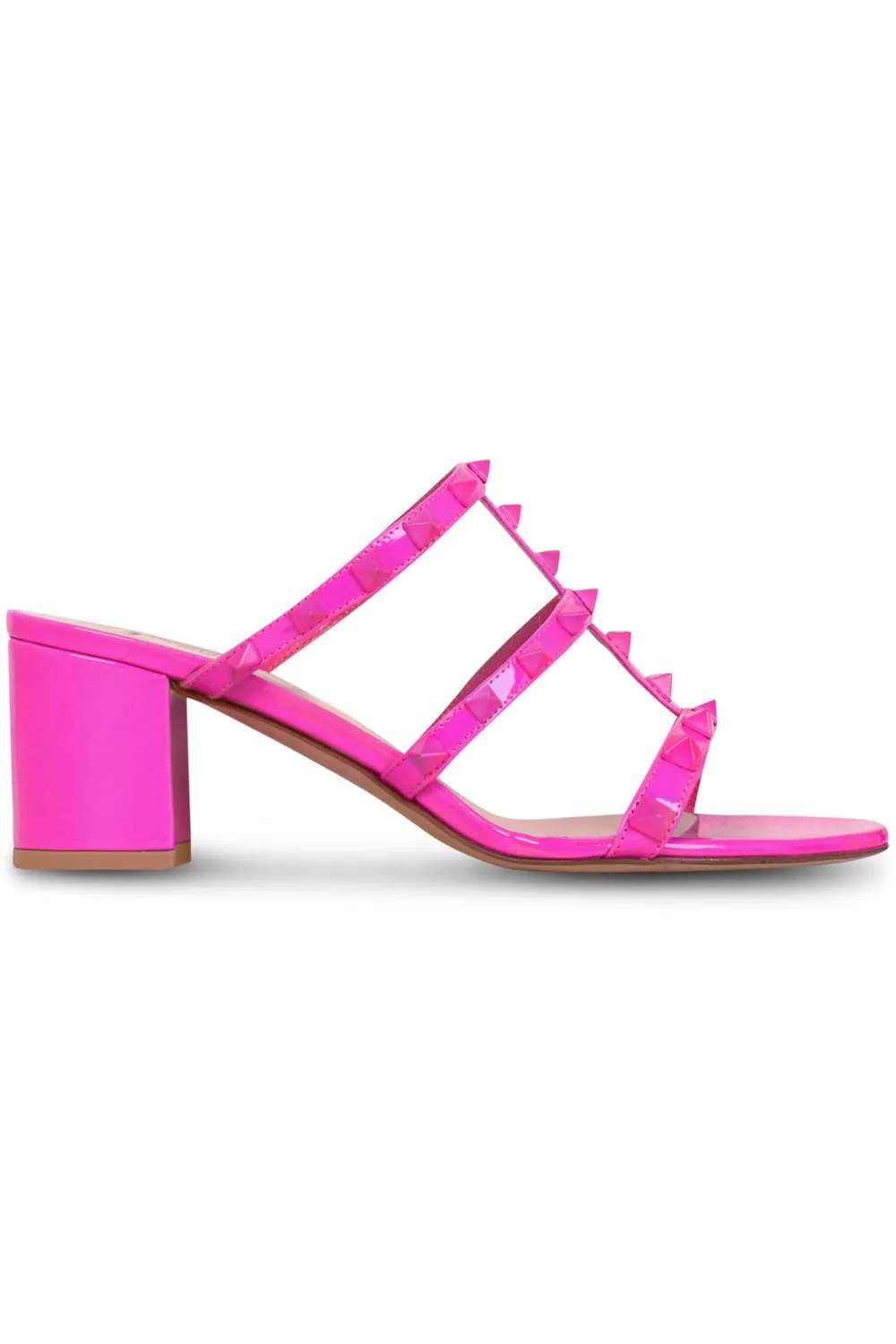 ROCKSTUD THREE STRAP PATENT 60MM MULE | PINK PP