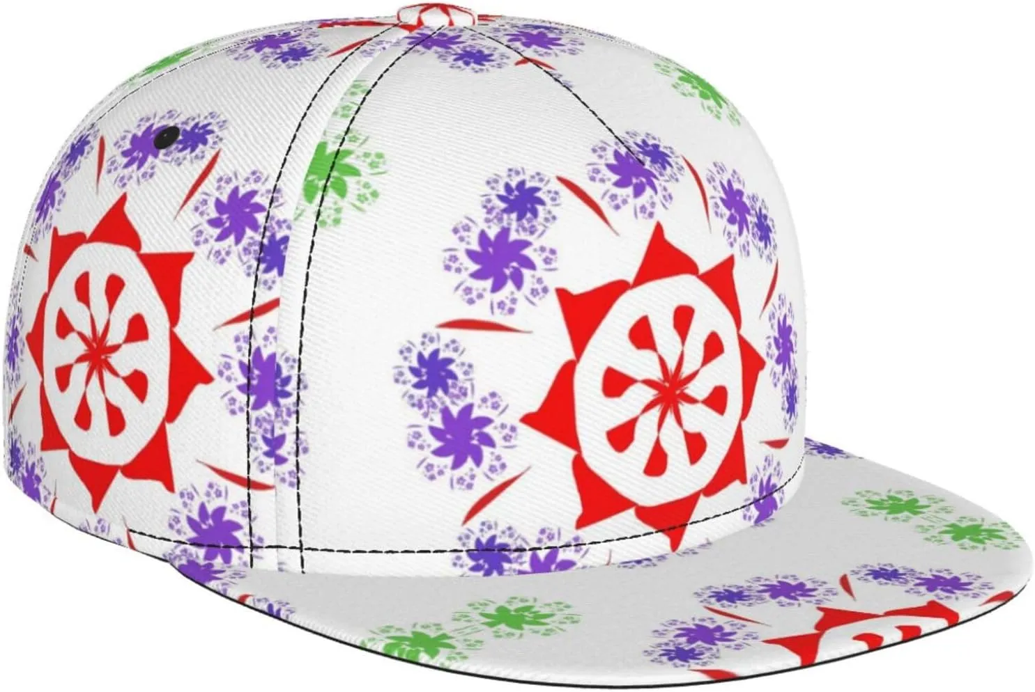 Rotating Purple Flowers Outdoor Sports Baseball Cap, Daily Sports Adjustable Fashionable Flat Brim hat, Unisex Four-Season Outdoor Sports Cap,