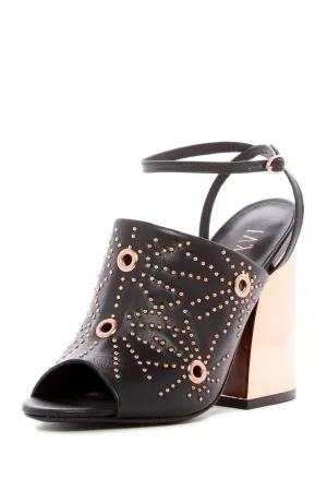 Sandals Epoque Heel Block High Peep-Toe Black Embellished Mule Kirzhner Ivy Gold Versatile collection Dual-purpose