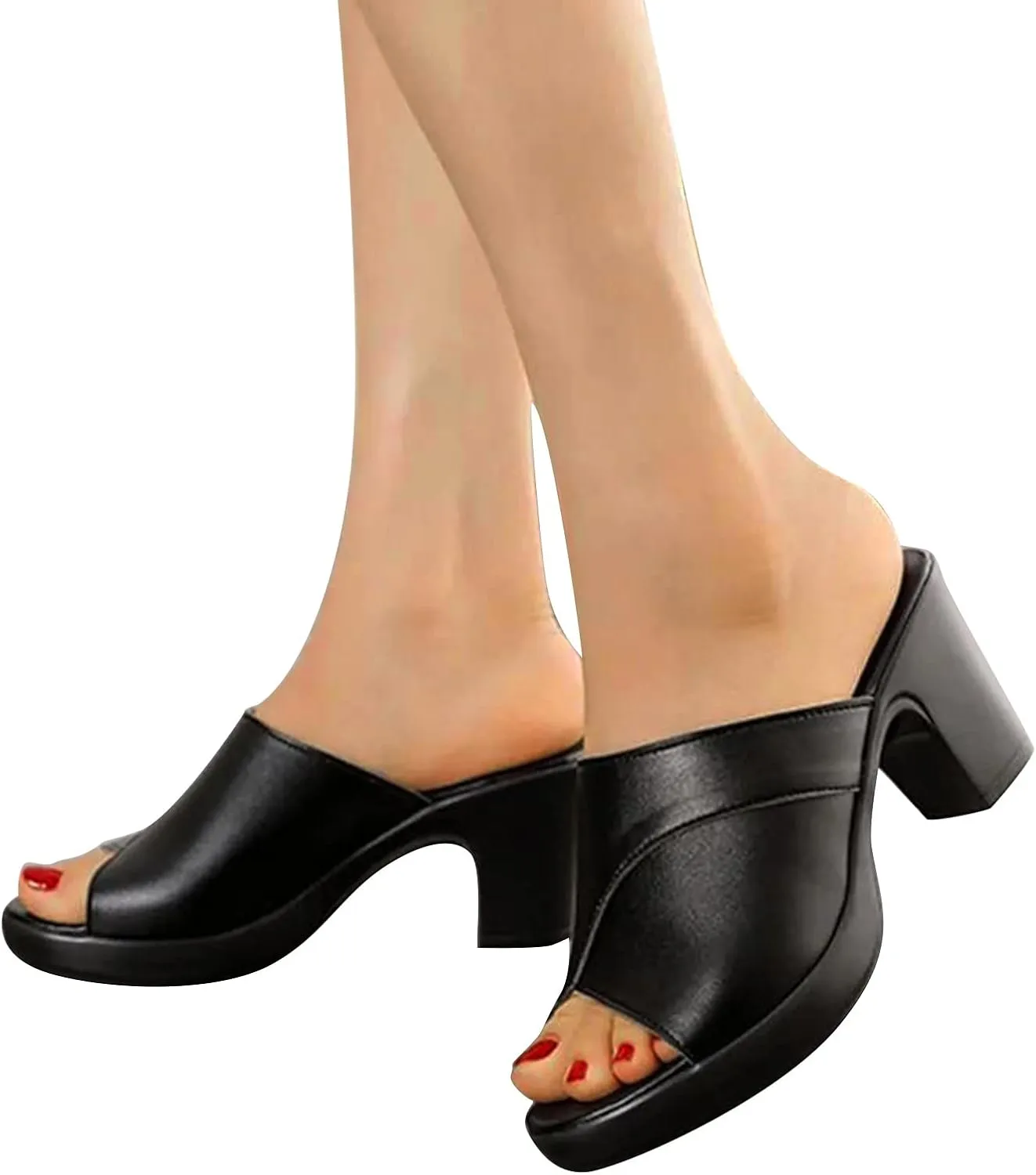 Sandals for Women 2025 Chunky Platform Mules Sandals Slip on Block Heels Square Toe High Heeled Dress Shoes