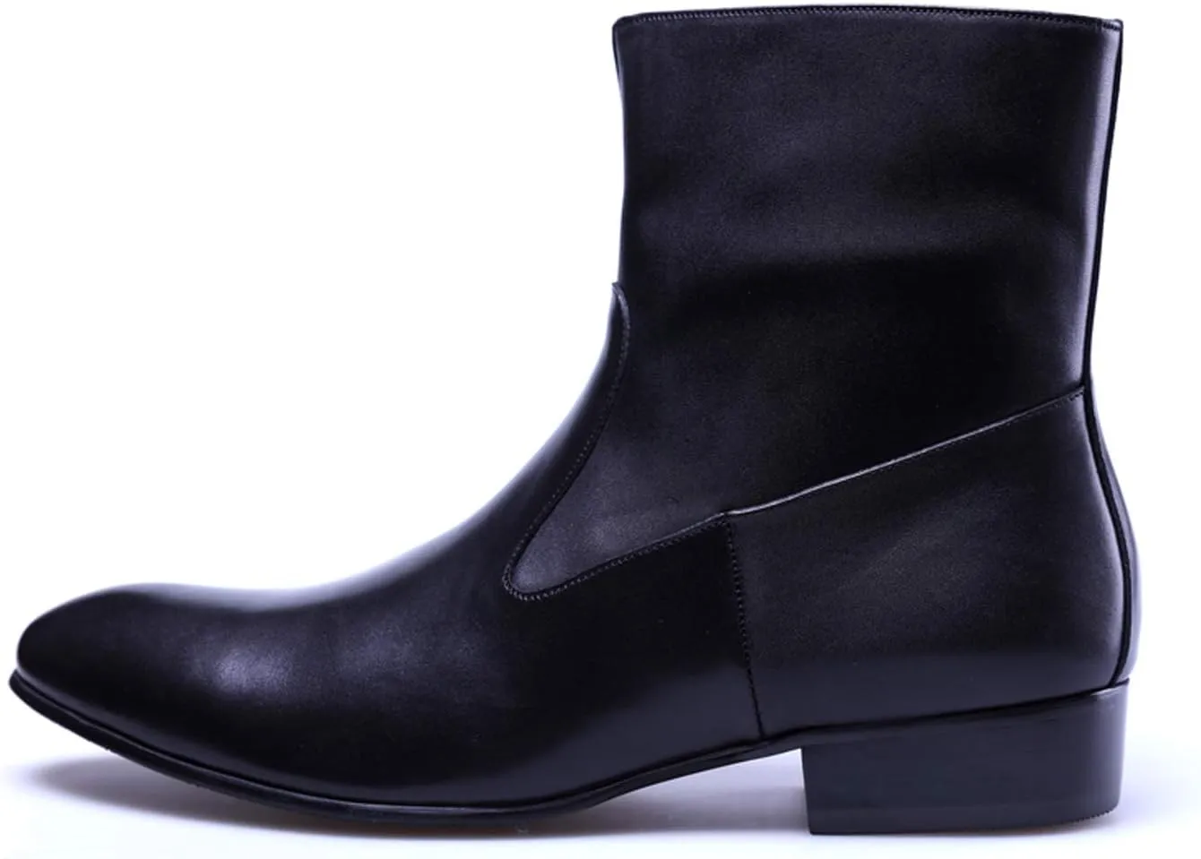 Santimon Mens Dress Boots Leather Pointed Toe Chelsea Chelsea Ankle High Boot with Side Zipper