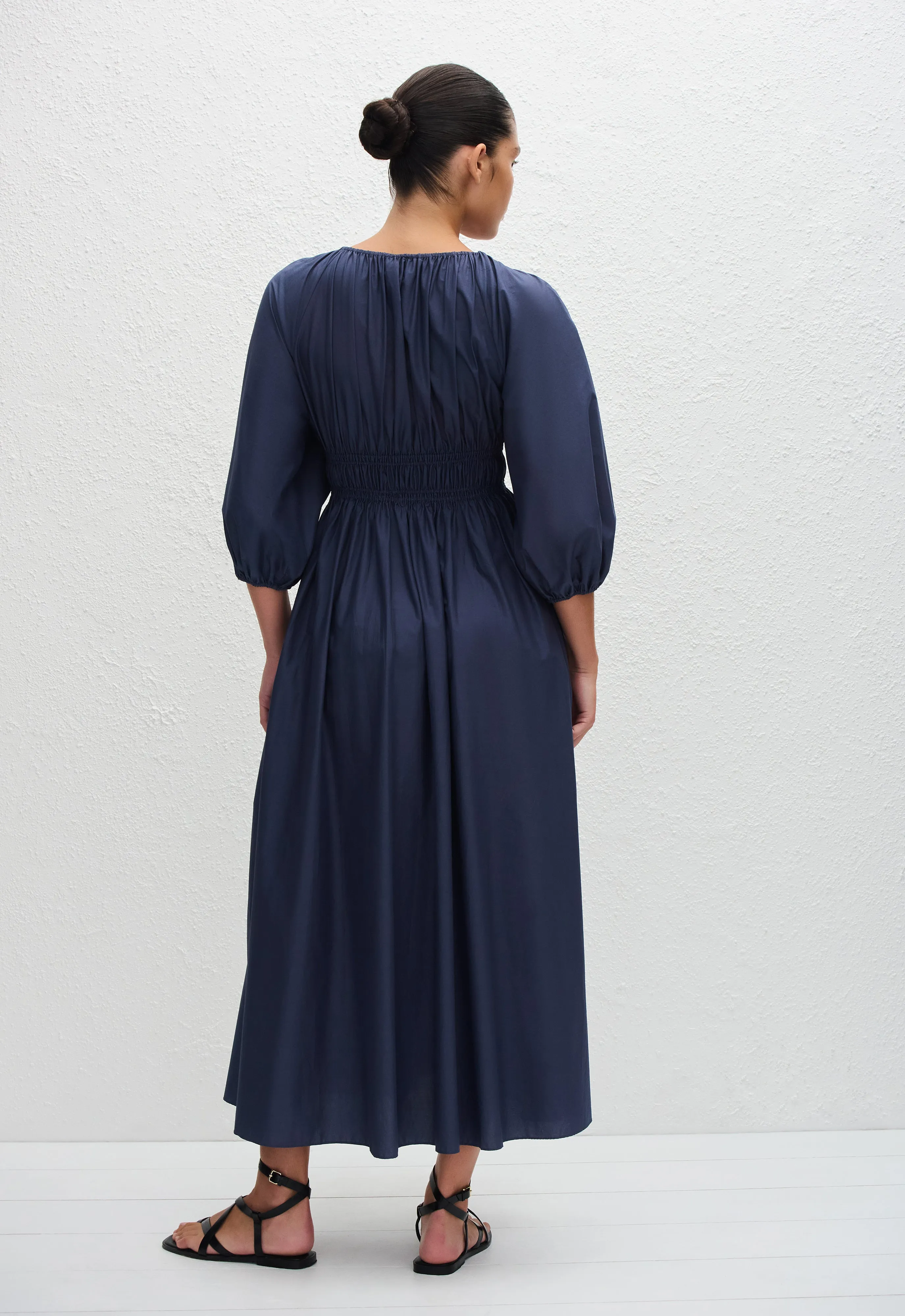 Shirred Plunge Button Dress - Dusk