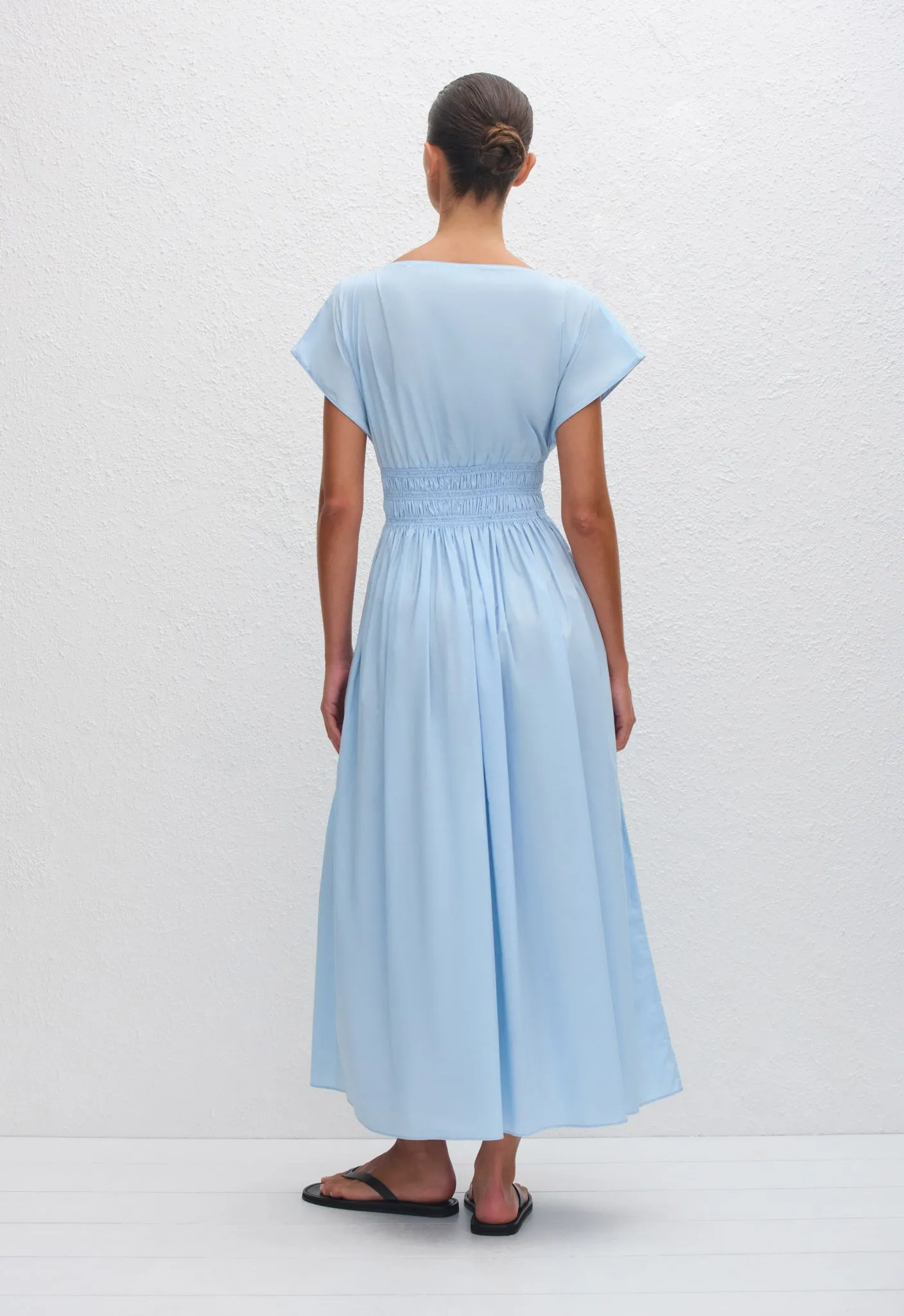 Shirred Waist Midi Dress - Sky