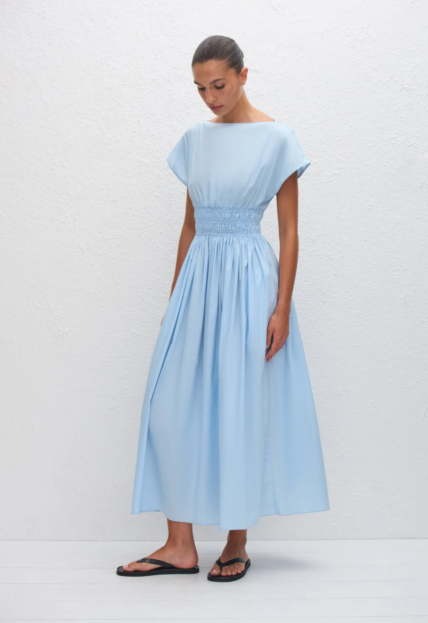 Shirred Waist Midi Dress - Sky