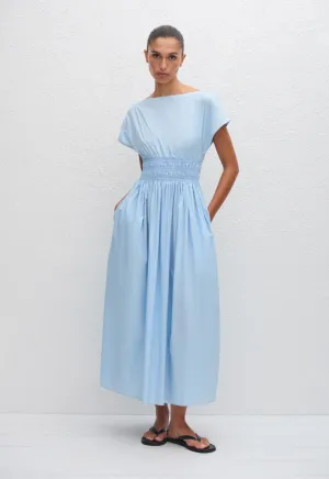 Shirred Waist Midi Dress - Sky