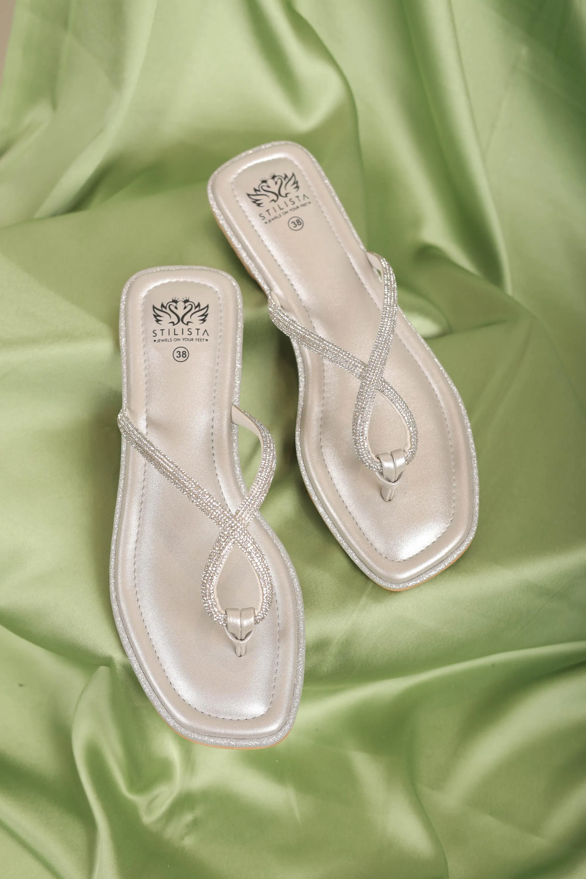 Silver cross strap slide in flats