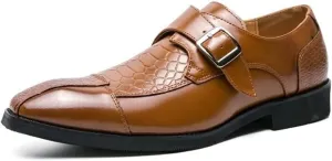 Single Season Dress Oxford for Men Slip On Monk Strap Crocodile Print Faux Leather Non Slip Resistant Low Top Working Very Popular Among Young People (Color : Yellow, Size : 8.5)