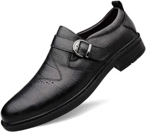 Single Season Dress Oxford for Men Slip On Round Toe Monk Strap Cowhide Block Heel Low Top Non Slip Resistant Walking Very Popular Among Young People (Color : Black Plaid, Size : 10)