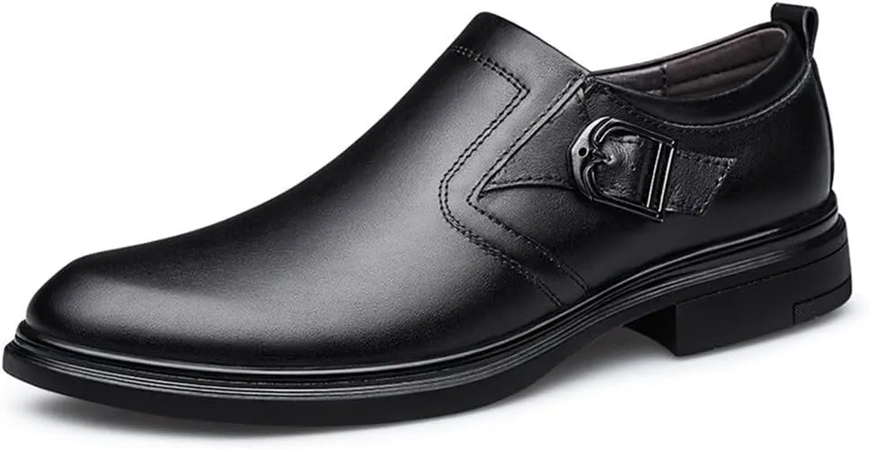 Single Season Shoes Dress Oxford for Men Slip On Round Toe Monk Strap Crocodile Embossed Vegan Leather Low Top Anti-Slip Slip Resistant Rubber Sole Casual Very Popular Among Young People Black