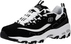 Skechers Women's D'Lites Original Lace-Up Sneaker, Black/White, 6 M US