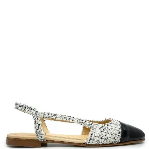 Spain Co Black and White Tweed Captoe Slingback