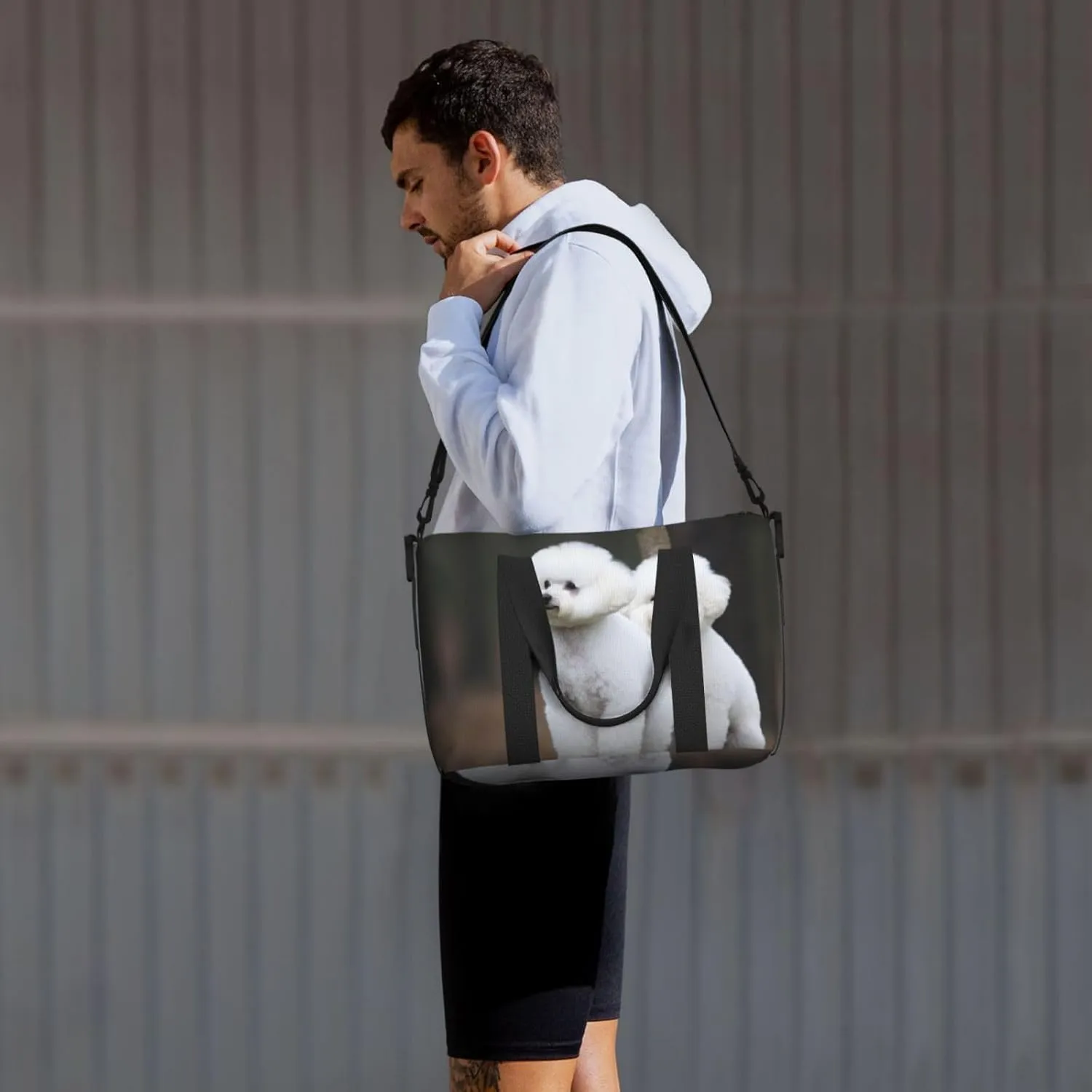 Sports Gym Bag for Women Men Travel Duffel Bag Tote Bichon Frise Weekender Bag Canvas Carry on Overnight Bag for Travel Swimming Fitness Workout Sports Duffle Bag