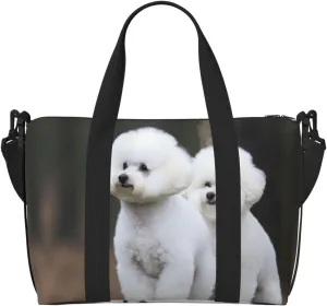 Sports Gym Bag for Women Men Travel Duffel Bag Tote Bichon Frise Weekender Bag Canvas Carry on Overnight Bag for Travel Swimming Fitness Workout Sports Duffle Bag