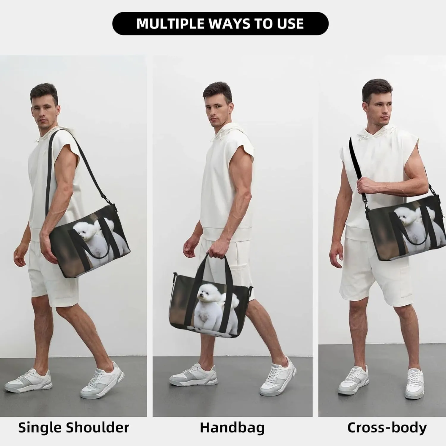 Sports Gym Bag for Women Men Travel Duffel Bag Tote Bichon Frise Weekender Bag Canvas Carry on Overnight Bag for Travel Swimming Fitness Workout Sports Duffle Bag