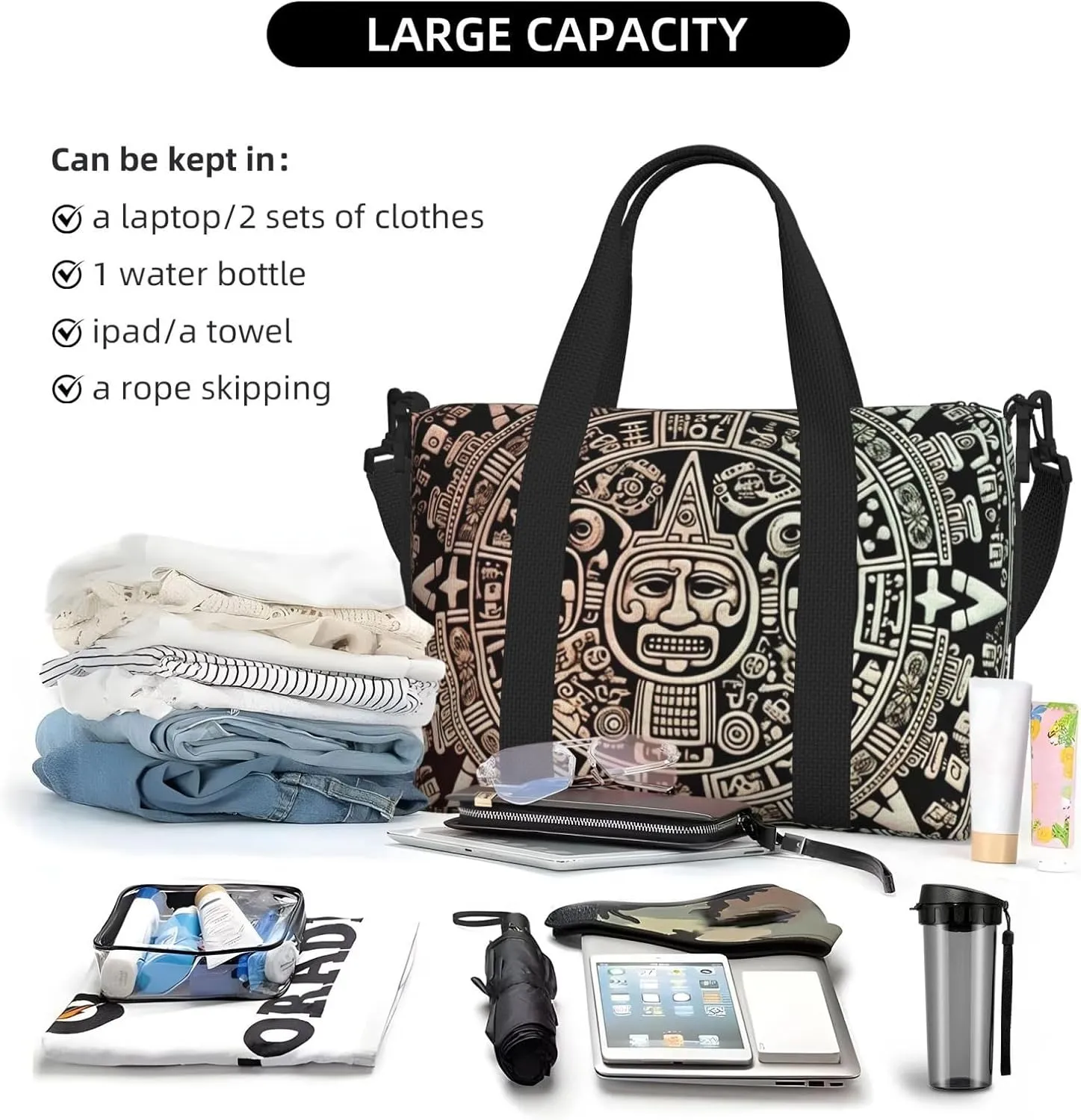 Sports Gym Bag for Women Men Travel Duffel Bag Tote Mayan Calendar End of The World Weekender Bag Canvas Carry on Overnight Bag for Travel Swimming Fitness Workout Sports Duffle Bag