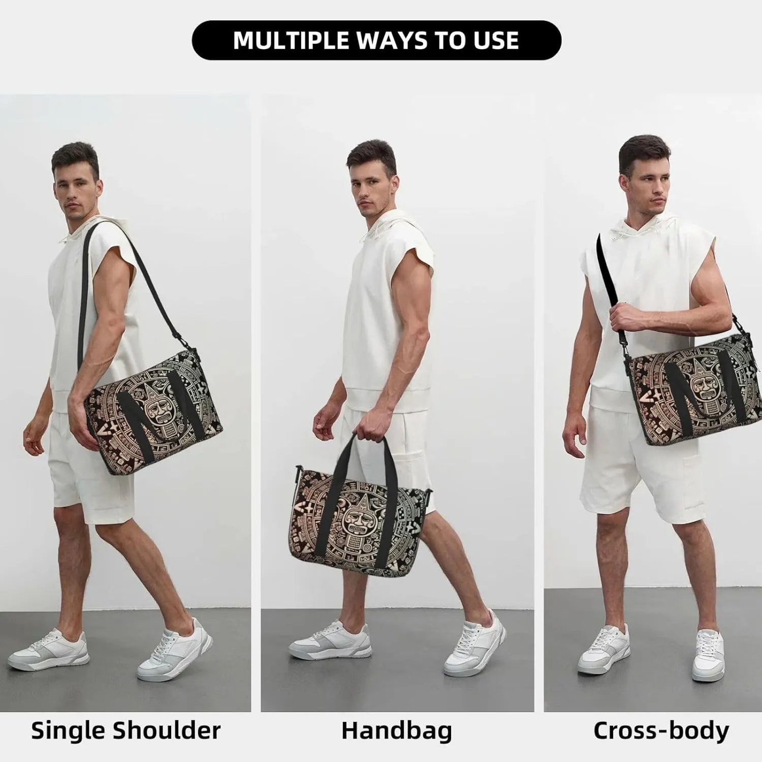 Sports Gym Bag for Women Men Travel Duffel Bag Tote Mayan Calendar End of The World Weekender Bag Canvas Carry on Overnight Bag for Travel Swimming Fitness Workout Sports Duffle Bag