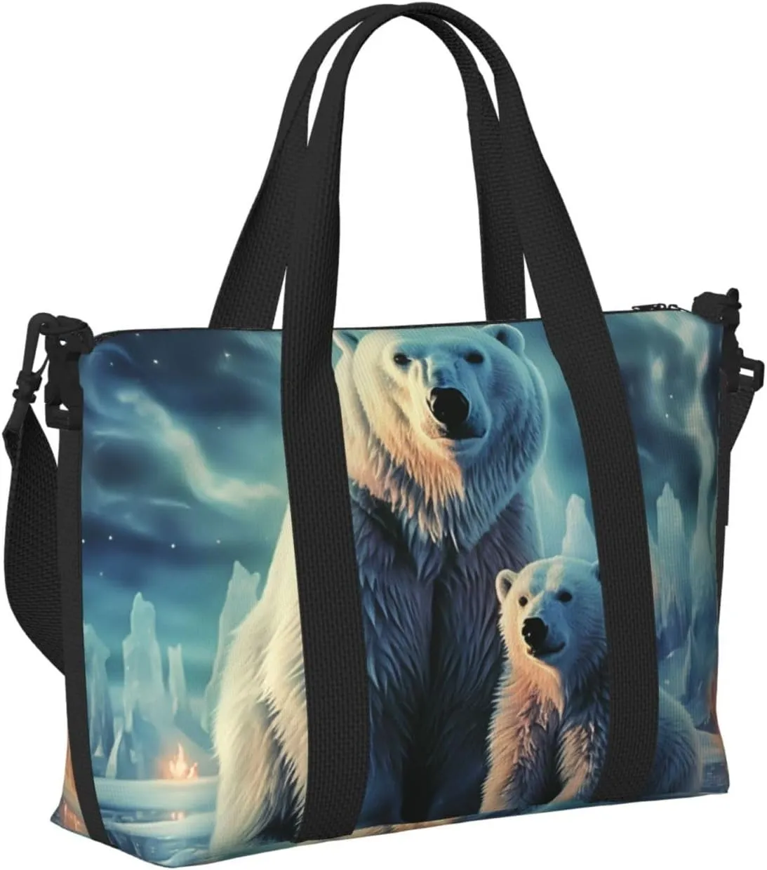 Sports Gym Bag for Women Men Travel Duffel Bag Tote Polar Bears Northern Lights Weekender Bag Canvas Carry on Overnight Bag for Travel Swimming Fitness Workout Sports Duffle Bag