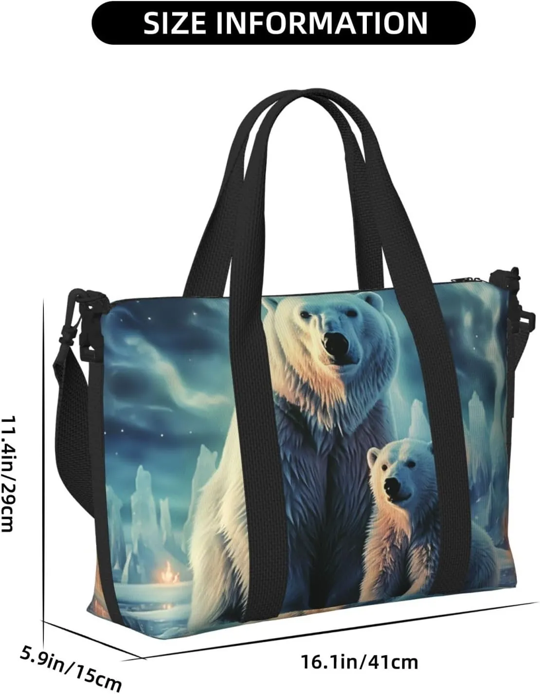 Sports Gym Bag for Women Men Travel Duffel Bag Tote Polar Bears Northern Lights Weekender Bag Canvas Carry on Overnight Bag for Travel Swimming Fitness Workout Sports Duffle Bag