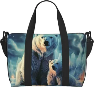 Sports Gym Bag for Women Men Travel Duffel Bag Tote Polar Bears Northern Lights Weekender Bag Canvas Carry on Overnight Bag for Travel Swimming Fitness Workout Sports Duffle Bag