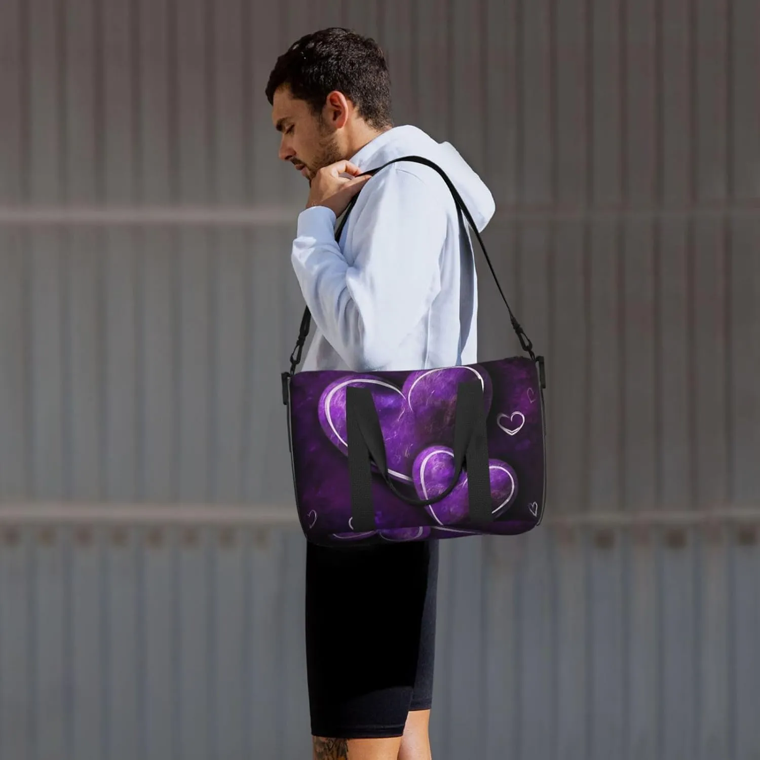 Sports Gym Bag for Women Men Travel Duffel Bag Tote Purple Hearts Weekender Bag Canvas Carry on Overnight Bag for Travel Swimming Fitness Workout Sports Duffle Bag
