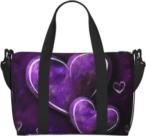 Sports Gym Bag for Women Men Travel Duffel Bag Tote Purple Hearts Weekender Bag Canvas Carry on Overnight Bag for Travel Swimming Fitness Workout Sports Duffle Bag