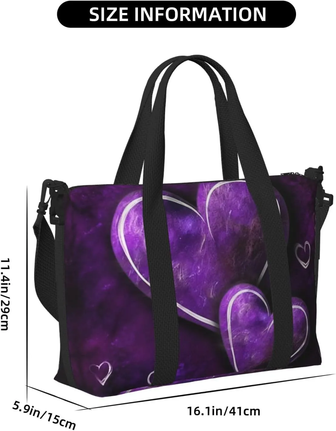 Sports Gym Bag for Women Men Travel Duffel Bag Tote Purple Hearts Weekender Bag Canvas Carry on Overnight Bag for Travel Swimming Fitness Workout Sports Duffle Bag
