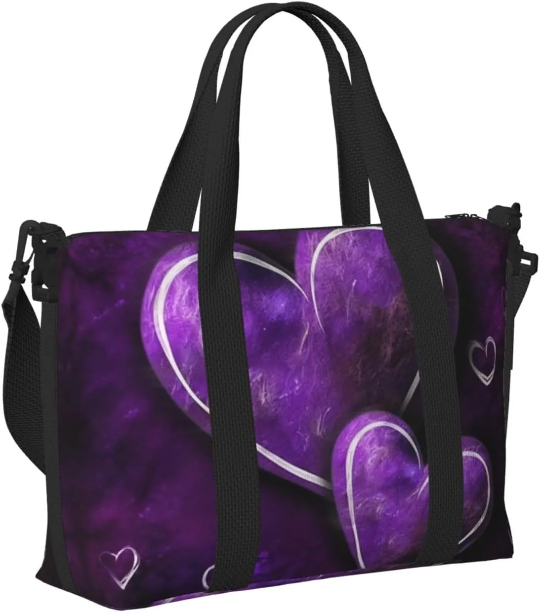 Sports Gym Bag for Women Men Travel Duffel Bag Tote Purple Hearts Weekender Bag Canvas Carry on Overnight Bag for Travel Swimming Fitness Workout Sports Duffle Bag