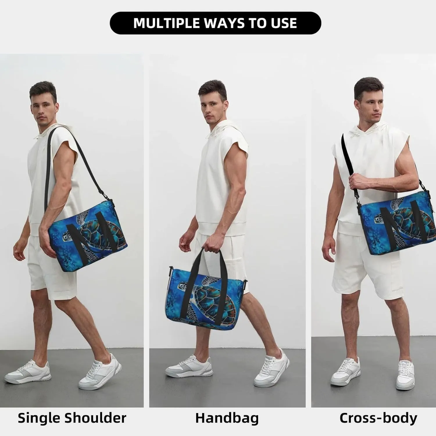 Sports Gym Bag for Women Men Travel Duffel Bag Tote Sea Turtle-Blue Weekender Bag Canvas Carry on Overnight Bag for Travel Swimming Fitness Workout Sports Duffle Bag