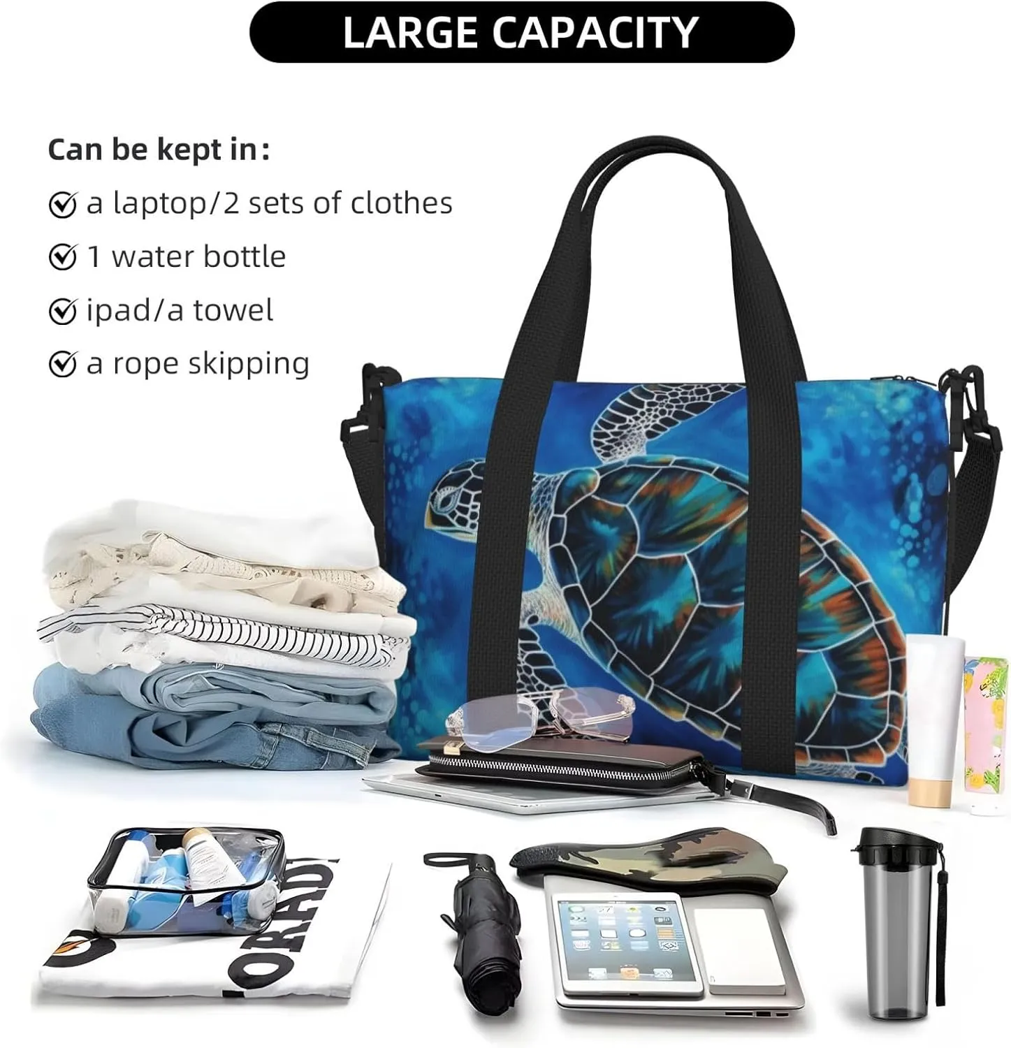 Sports Gym Bag for Women Men Travel Duffel Bag Tote Sea Turtle-Blue Weekender Bag Canvas Carry on Overnight Bag for Travel Swimming Fitness Workout Sports Duffle Bag