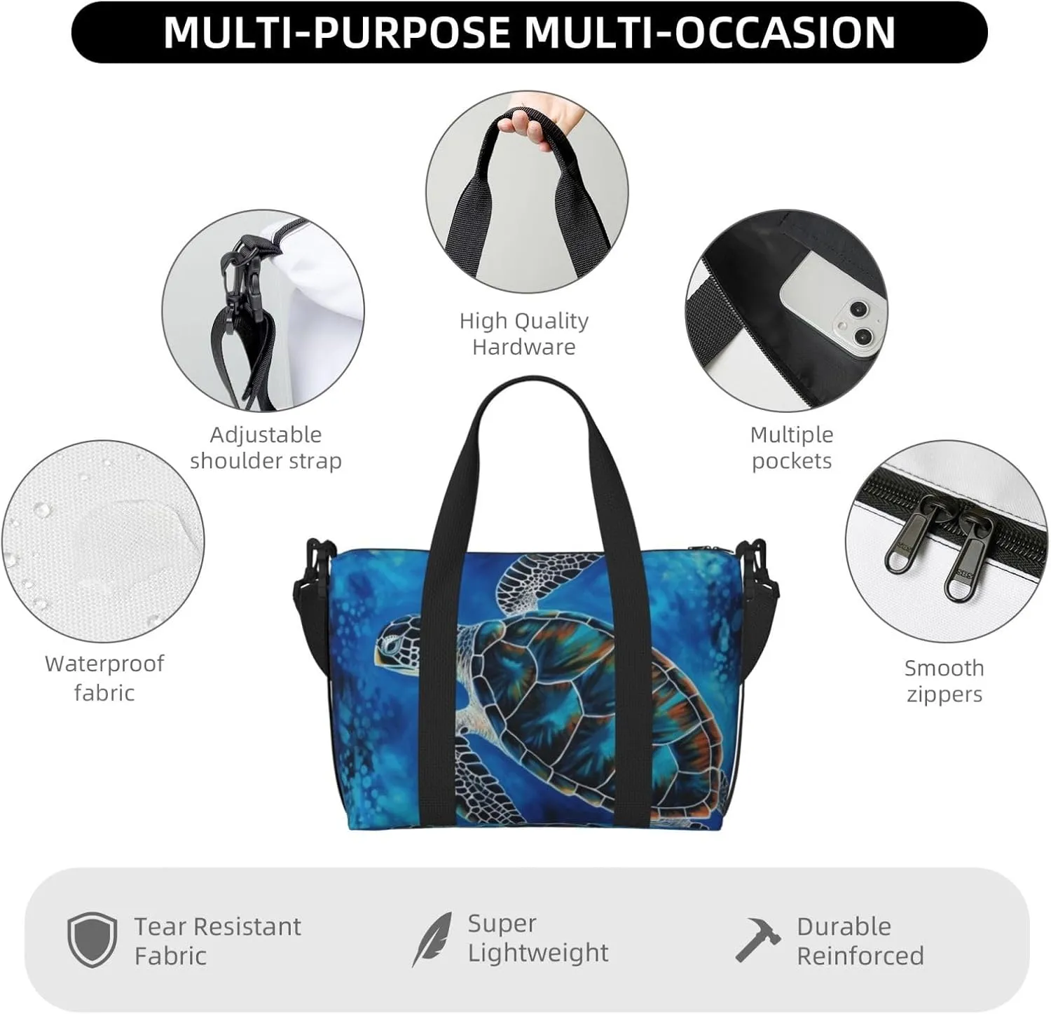 Sports Gym Bag for Women Men Travel Duffel Bag Tote Sea Turtle-Blue Weekender Bag Canvas Carry on Overnight Bag for Travel Swimming Fitness Workout Sports Duffle Bag