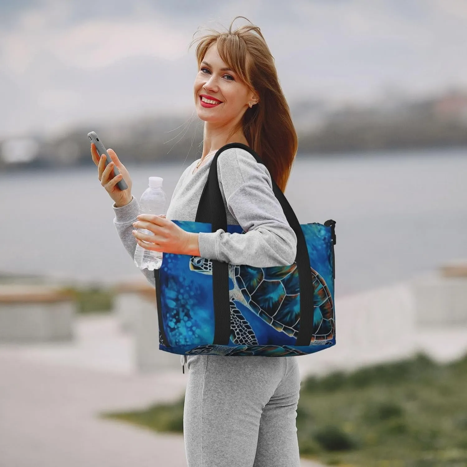 Sports Gym Bag for Women Men Travel Duffel Bag Tote Sea Turtle-Blue Weekender Bag Canvas Carry on Overnight Bag for Travel Swimming Fitness Workout Sports Duffle Bag