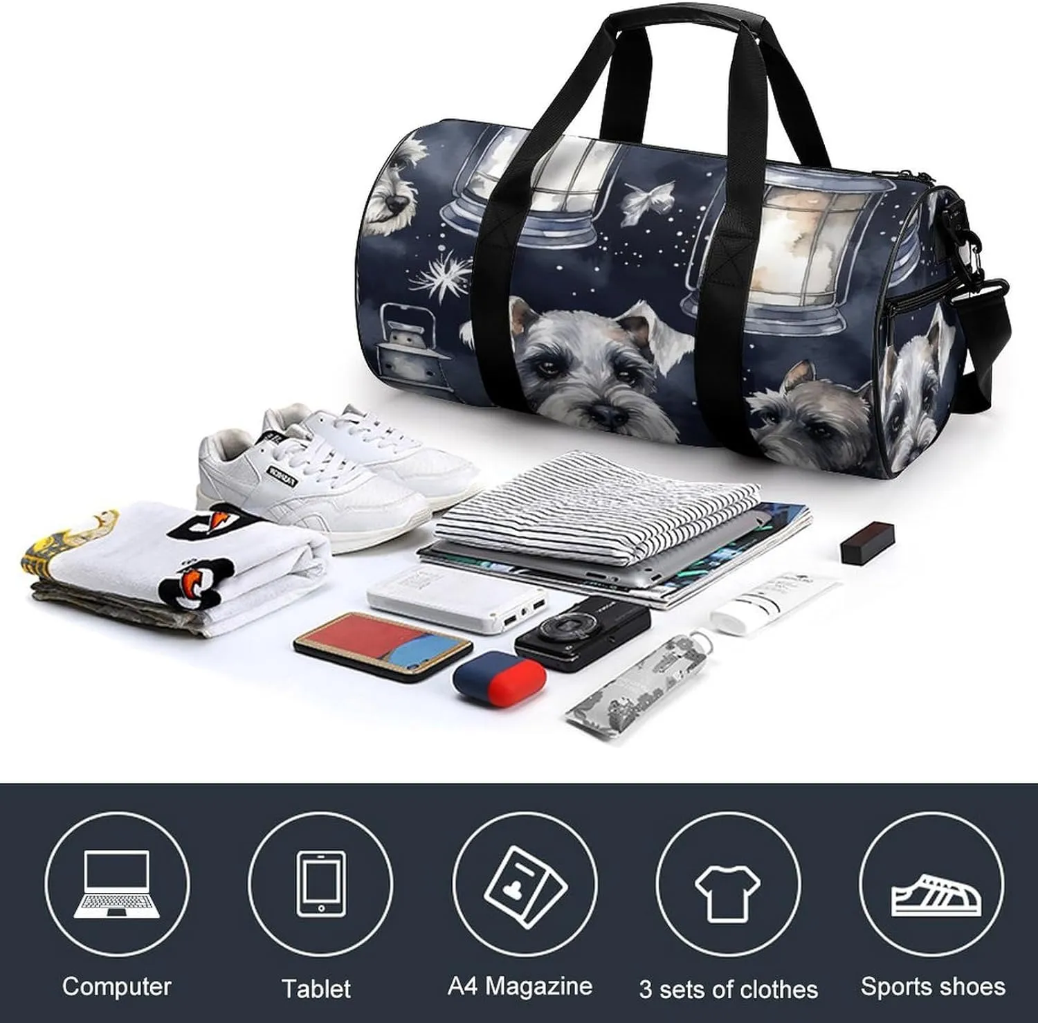 Sports Gym Bag for Women Men Travel Duffel Bag Tote Weekender Bag Dog And Lantern Carry on Overnight Bag for Travel Swimming Fitness Workout Sports Duffle Bag