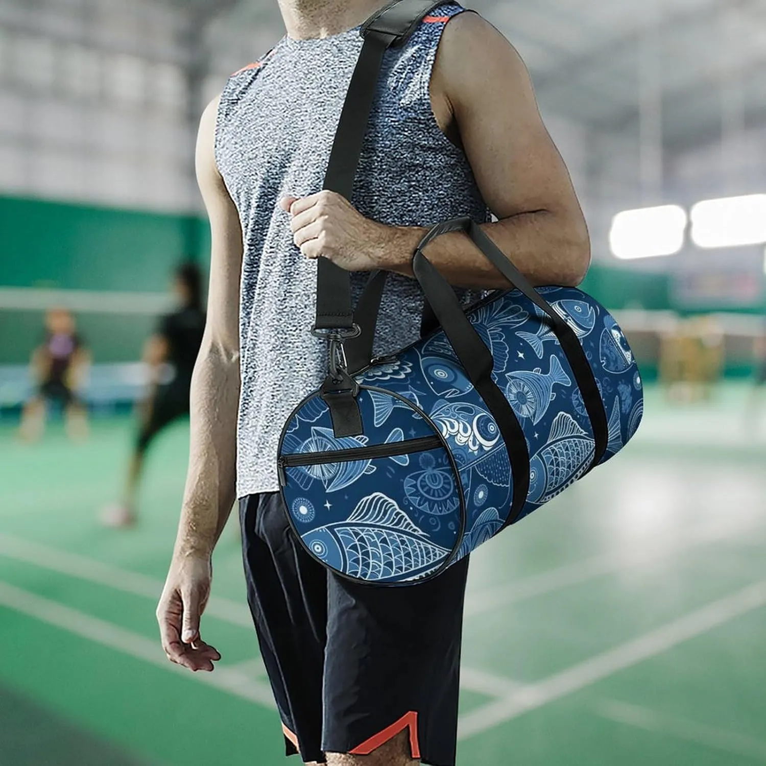 Sports Gym Bag for Women Men Travel Duffel Bag Tote Weekender Bag Fish And Shells Carry on Overnight Bag for Travel Swimming Fitness Workout Sports Duffle Bag