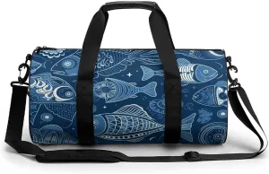 Sports Gym Bag for Women Men Travel Duffel Bag Tote Weekender Bag Fish And Shells Carry on Overnight Bag for Travel Swimming Fitness Workout Sports Duffle Bag