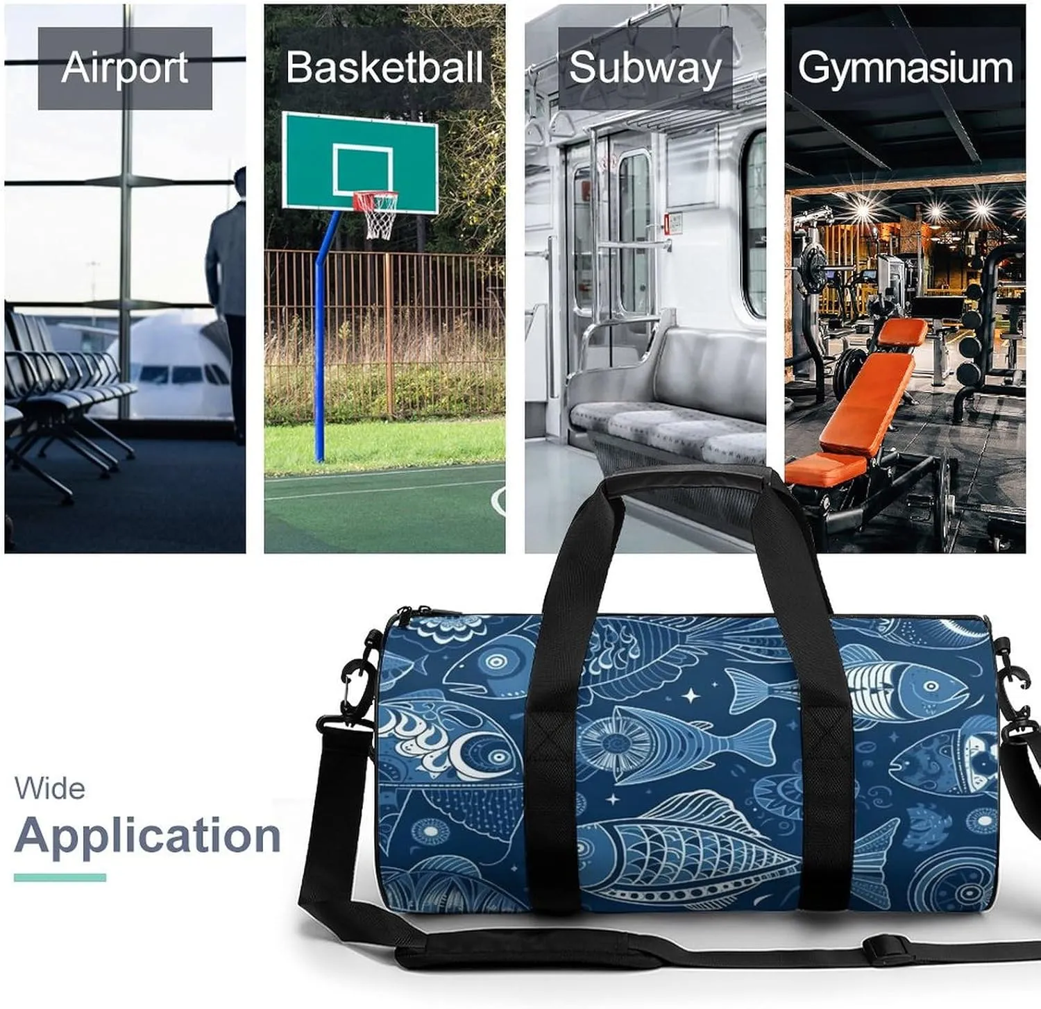 Sports Gym Bag for Women Men Travel Duffel Bag Tote Weekender Bag Fish And Shells Carry on Overnight Bag for Travel Swimming Fitness Workout Sports Duffle Bag