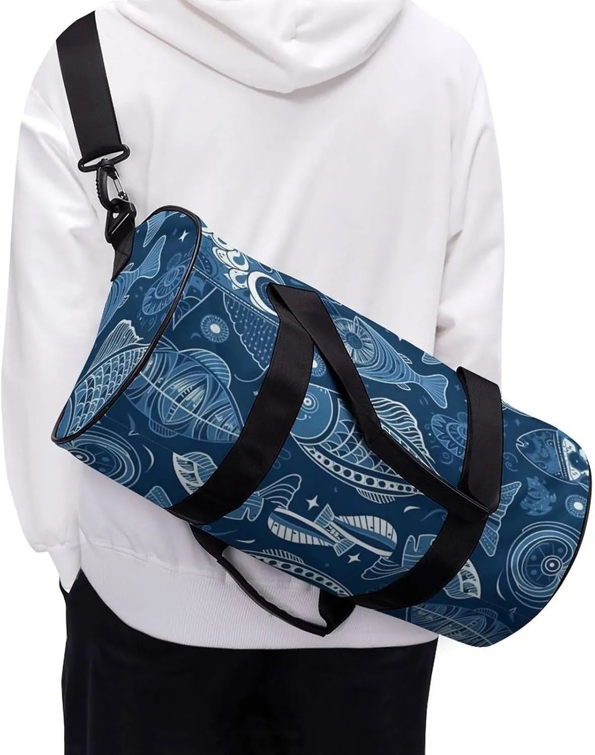Sports Gym Bag for Women Men Travel Duffel Bag Tote Weekender Bag Fish And Shells Carry on Overnight Bag for Travel Swimming Fitness Workout Sports Duffle Bag