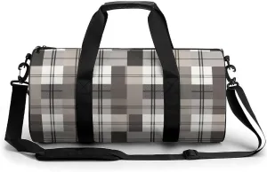 Sports Gym Bag for Women Men Travel Duffel Bag Tote Weekender Bag Gray Plaid Pattern Carry on Overnight Bag for Travel Swimming Fitness Workout Sports Duffle Bag