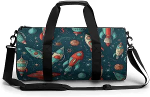 Sports Gym Bag for Women Men Travel Duffel Bag Tote Weekender Bag Rocket Ship Image Carry on Overnight Bag for Travel Swimming Fitness Workout Sports Duffle Bag